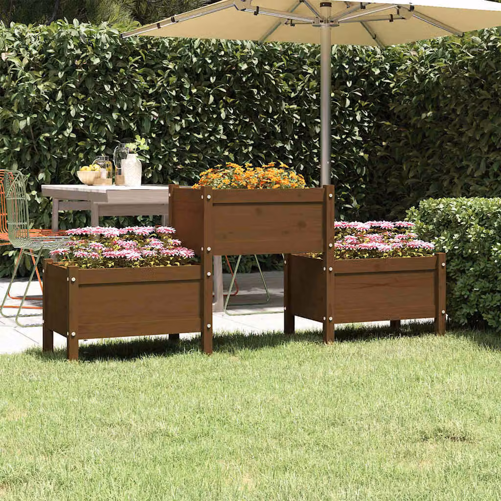 Fioriera rialzata vidaXL in legno massello di pino, colore marrone ambra, L: 178,5 cm, P: 44 cm, H: 75 cm