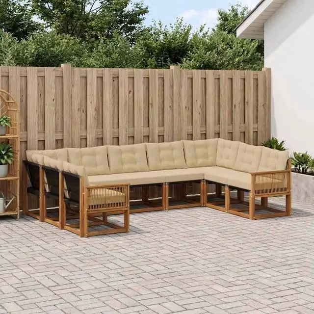 Set di divani da esterno 9 pz Naturale e Beige 3382213