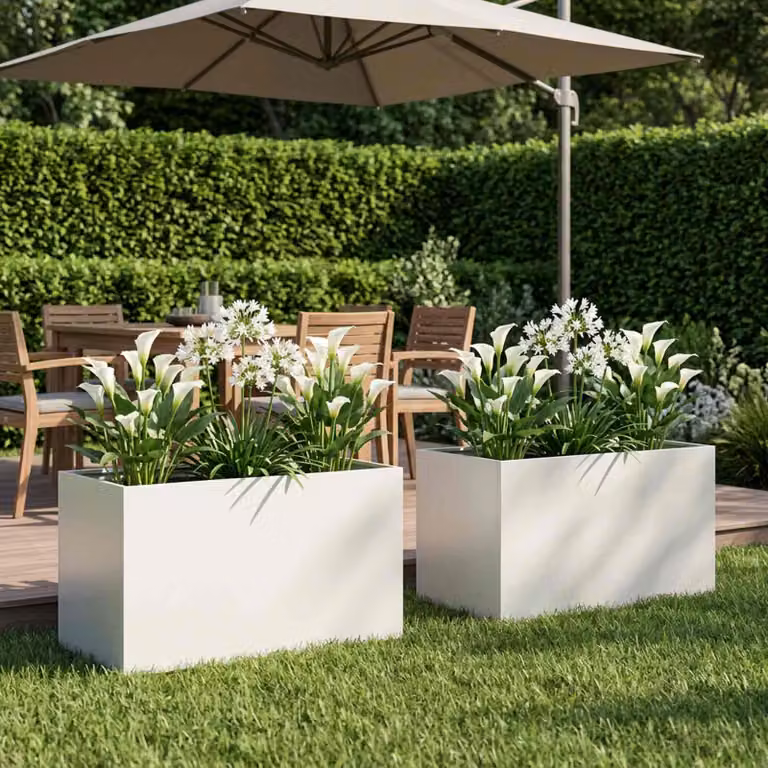 Set di 2 vasi da giardino vidaXL in metallo bianchi H: 100 cm, L: 50 cm, P: 50 cm