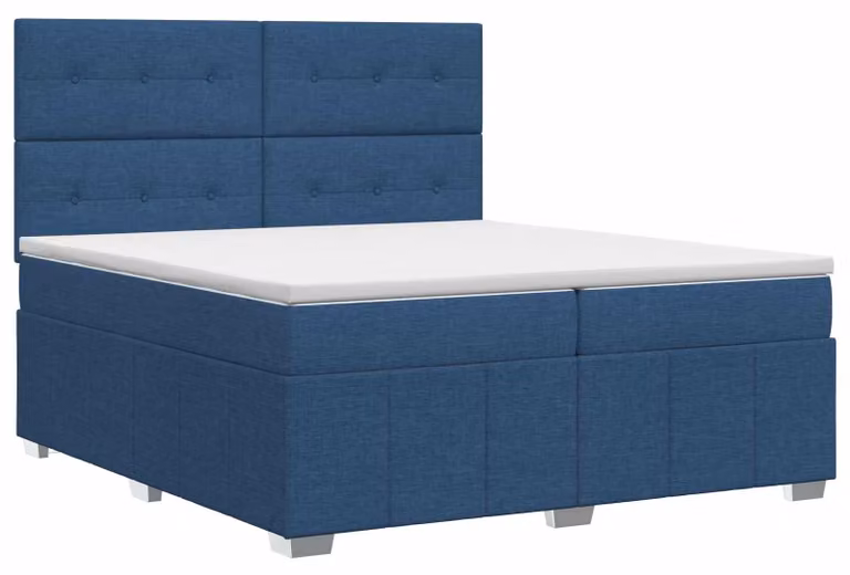 Letto a molle insacchettate con materasso e testiera in tessuto blu 200 x 200 cm