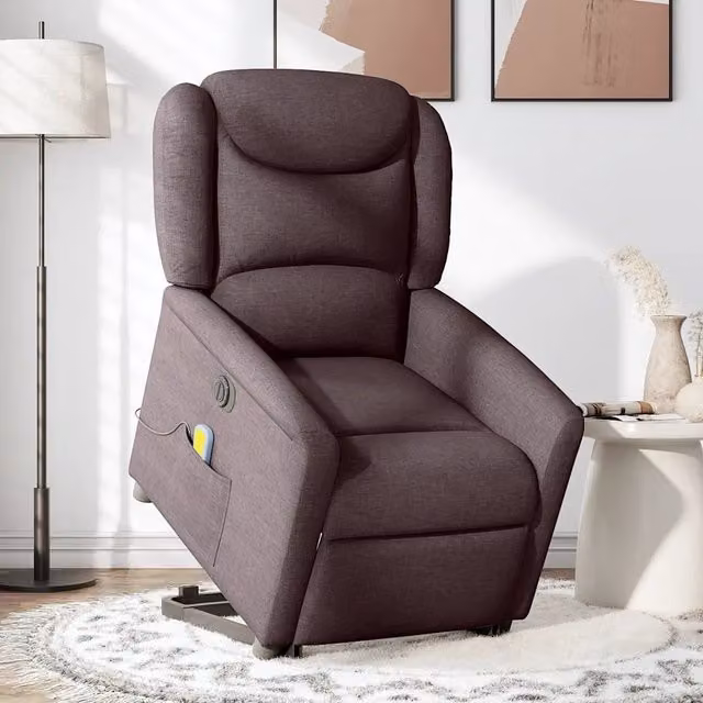 Poltrona Alzapersona Massaggio Elettrica Marrone Scuro Tessuto 3303229
