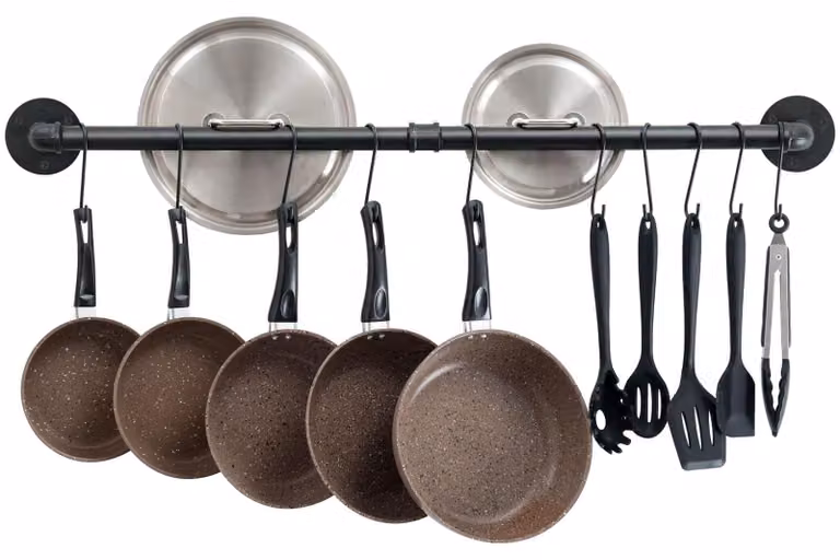 Portapentole da cucina - Portapentole a parete - 100 cm - Nero - 14 ganci