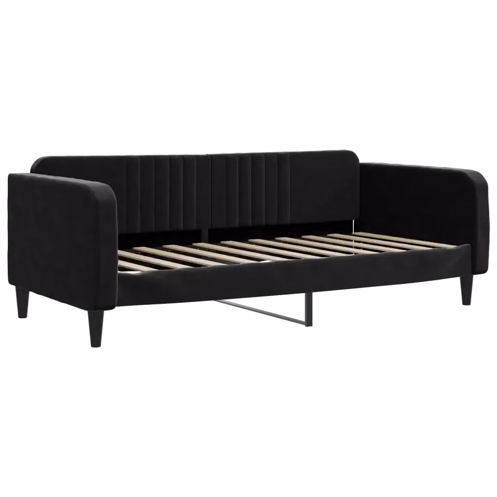 Letto da giorno moderno vidaXL in velluto nero con struttura in metallo e legno – 2