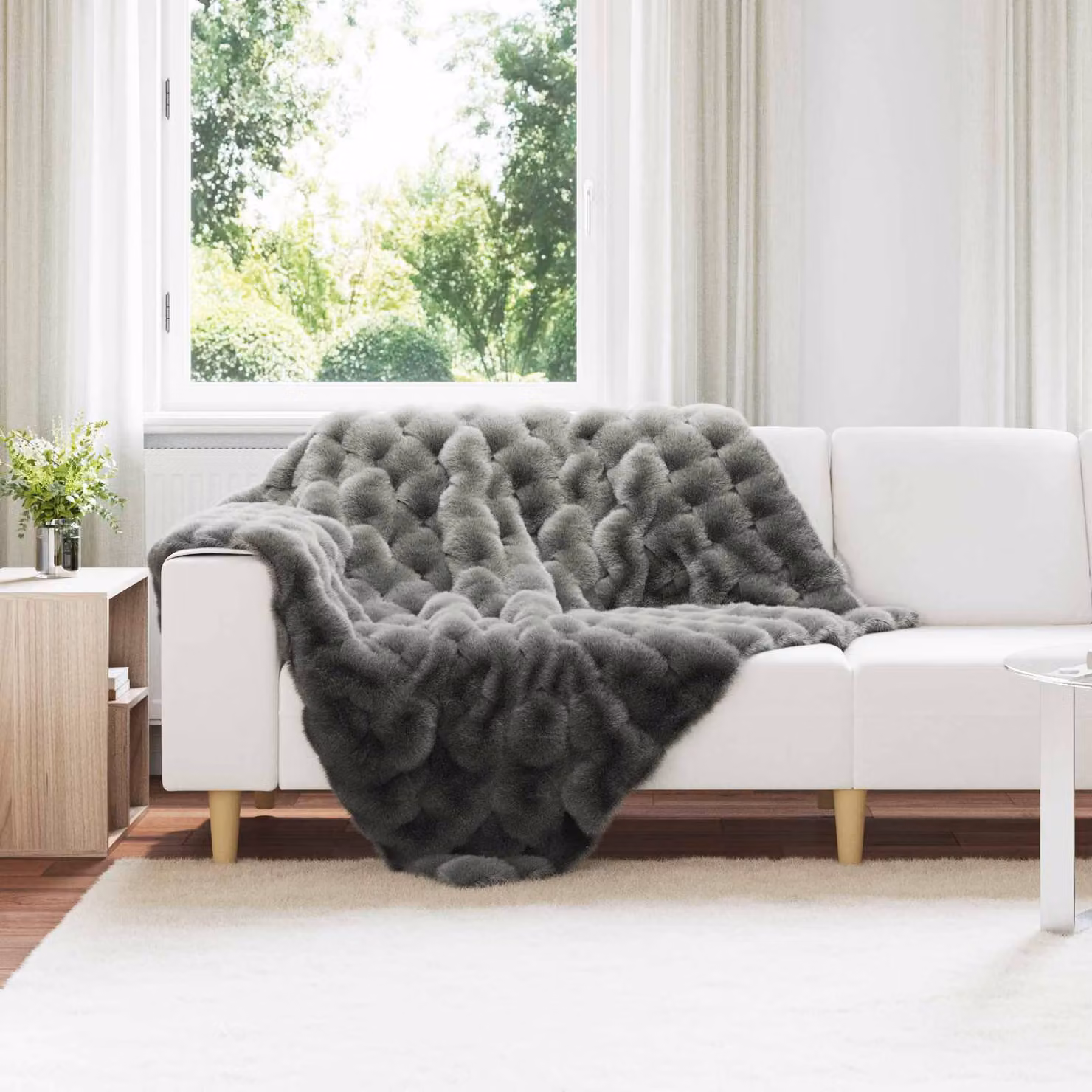 Coperta antiscivolo vidaXL in ecopelliccia di coniglio Olite Grigio Scuro L: 150 cm, P: 130 cm, H: 1 cm