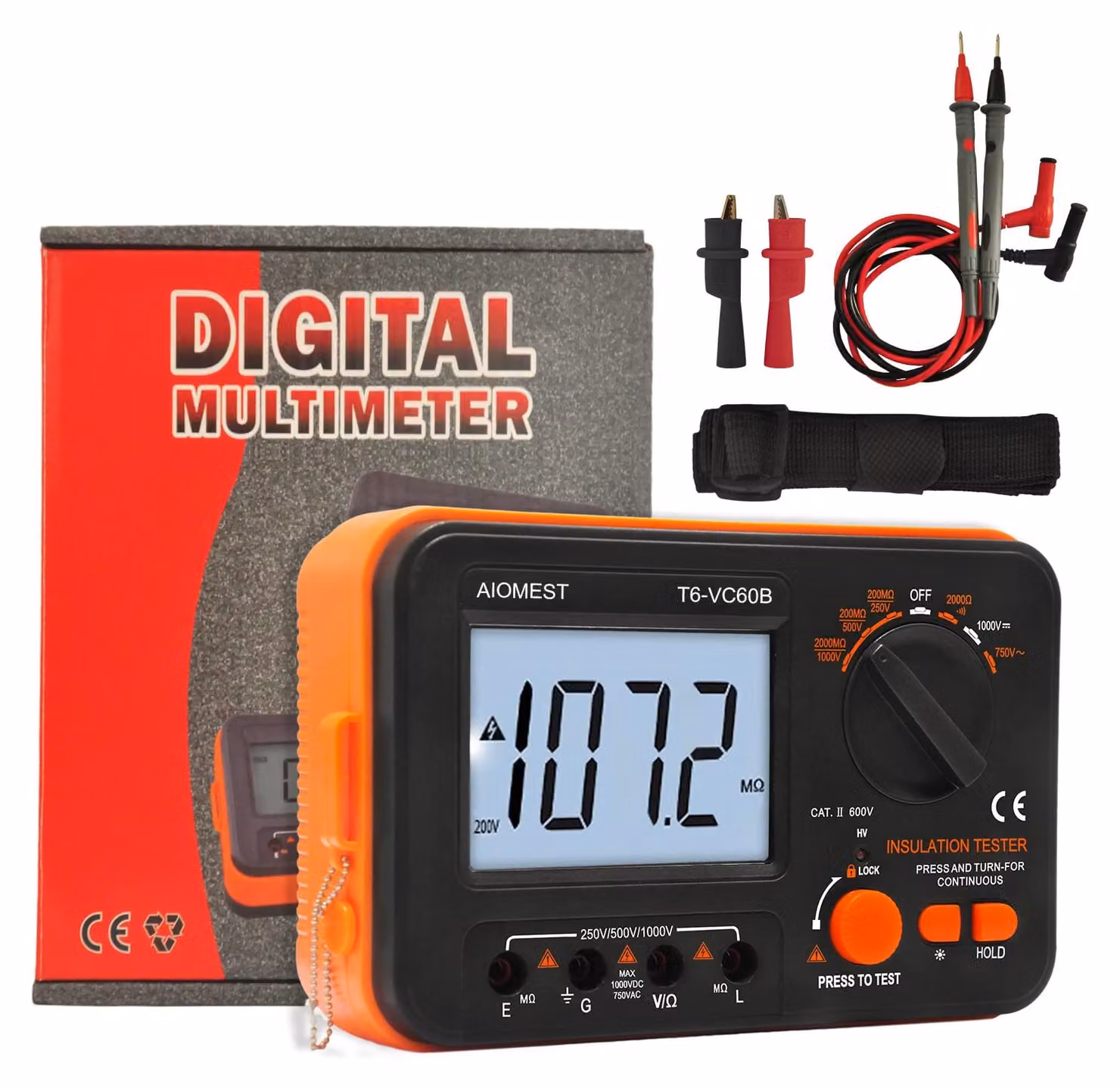 Megohmmetri digitali 250V/500V/1000V, 0,1 MΩ–2 GΩ