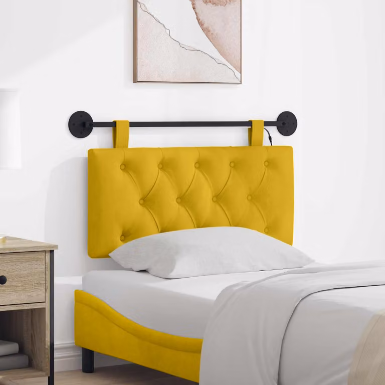 Testiera sospesa vidaXL in velluto giallo con illuminazione integrata e pannello imbottito