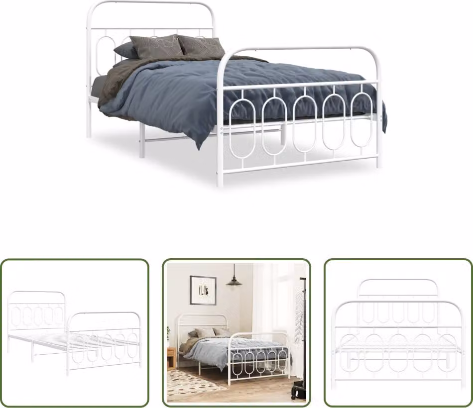 The Living Store Struttura letto con testiera e pediera in metallo bianco 100x200 cm