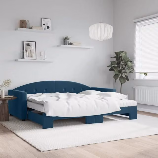 Divano Letto Estraibile vidaXL in Velluto Blu con Cassetto per Soggiorno e Camera da Letto L/P/H: 222 x 90 x 75 cm