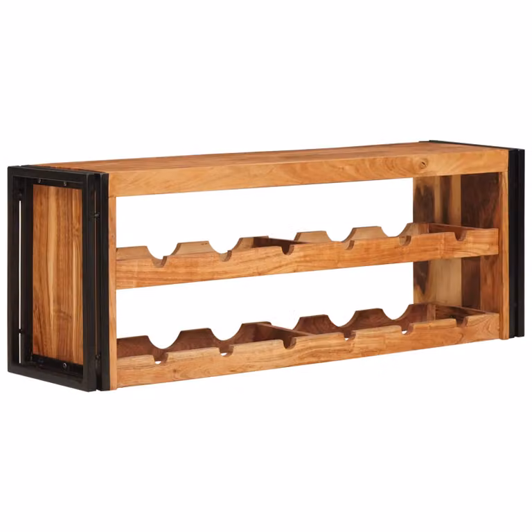 vidaXL Portabottiglie in Legno di Acacia e Metallo Stile Industrial, Marrone, L 120 x P 45 x H 33 cm
