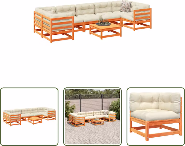 The Living Store Set di divani da giardino 8 pezzi con cuscini Legno di pino marrone Wax