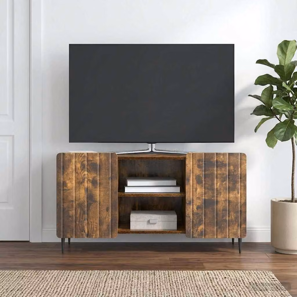 Mobile TV vidaXL in legno e metallo Rovere Fumo, L 102 x P 34,5 x H 52 cm