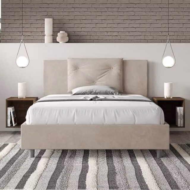 Letto contenitore queen size Appia Ityhome imbottito in microfibra colore sabbia L/P: 150 x 200 cm