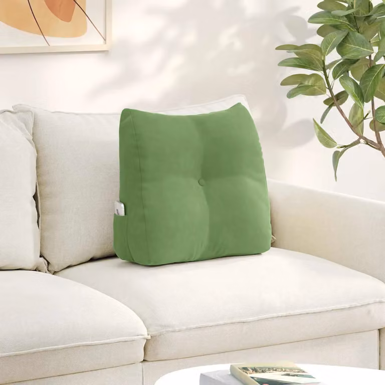 Cuscino per schiena ergonomico vidaXL in velluto verde chiaro con rivestimento rimovibile L/P/H: 45 x 24 x 50 cm
