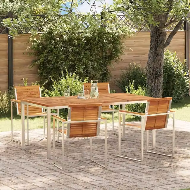 Set da pranzo per giardino e terrazzo vidaXL in legno di acacia e acciaio inossidabile, 5 pezzi, marrone e argento – 1