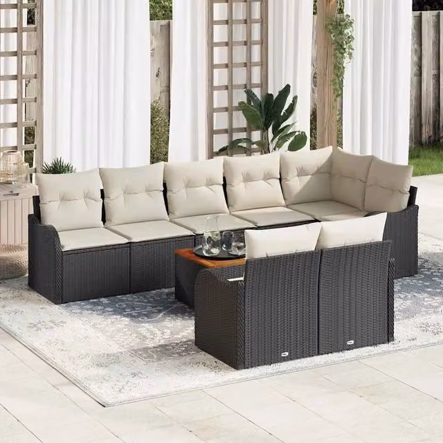 Set Divano da Giardino 9 pz Nero e Crema polyrattan 3356136