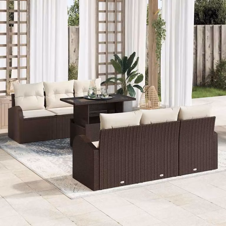 Maison Exclusive - Set Divano da Giardino con cuscino 7 pcs Marrone Poly Rattan