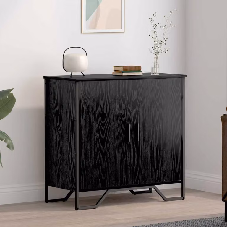 Credenza moderna vidaXL in rovere e nero, L: 78 cm, P: 35 cm, H: 74.5 cm