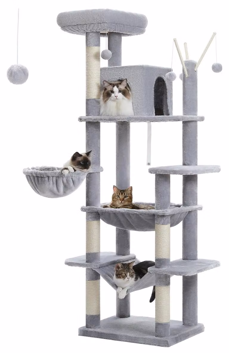 Albero per gatti - Grattatore per gatti - Casa per gatti - Cesta per gatti - Mobile per gatti - Altezza: 175 cm - Realizzato in legno resistente con sisal