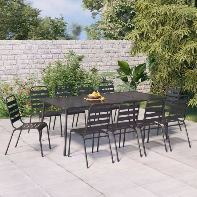 Set da pranzo da giardino moderno vidaXL in acciaio antracite opaco, 11 pezzi