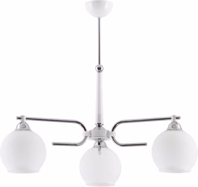 Lampada a sospensione Axel Jupiter con 3 luci in vetro e metallo bianco e cromo, dimmerabile, attacco E27