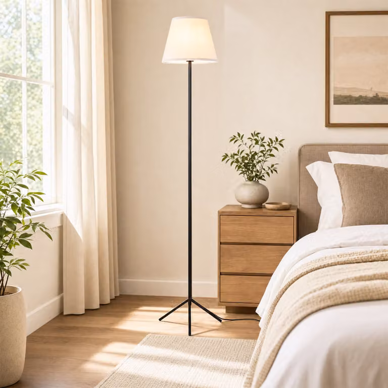 Costway Lampada da terra moderna con paralume in tessuto e struttura in metallo con interruttore a pedale, disponibile in bianco o nero