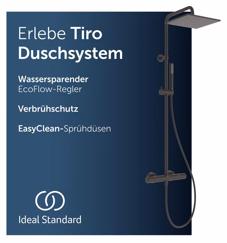 Sistema doccia Ideal Standard Tiro, soffione a pioggia e doccetta a barra – Nero opaco