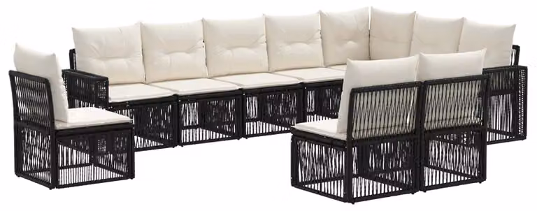 Set da giardino composto da 10 pezzi, in rattan sintetico nero e crema
