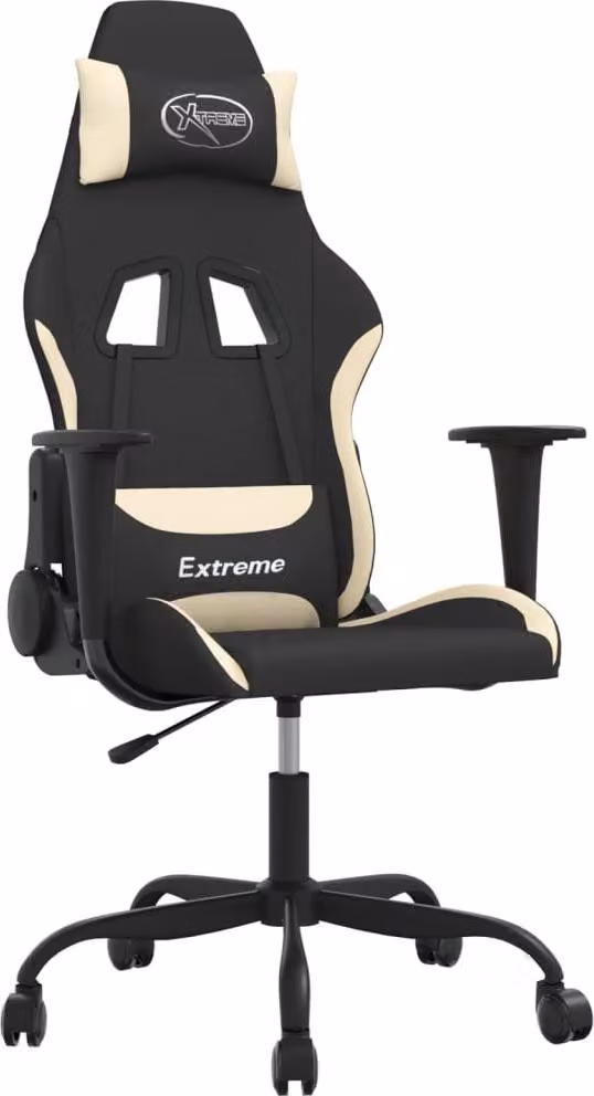 Sedia da Gaming Nero e Crema in Tessuto