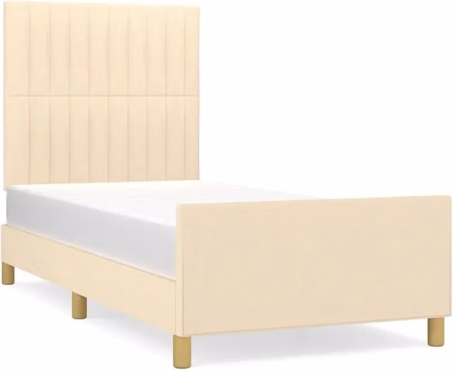 Letto singolo moderno in tessuto beige con struttura in legno di larice e doghe fisse L/P/H: 100 x 200 x 103 cm