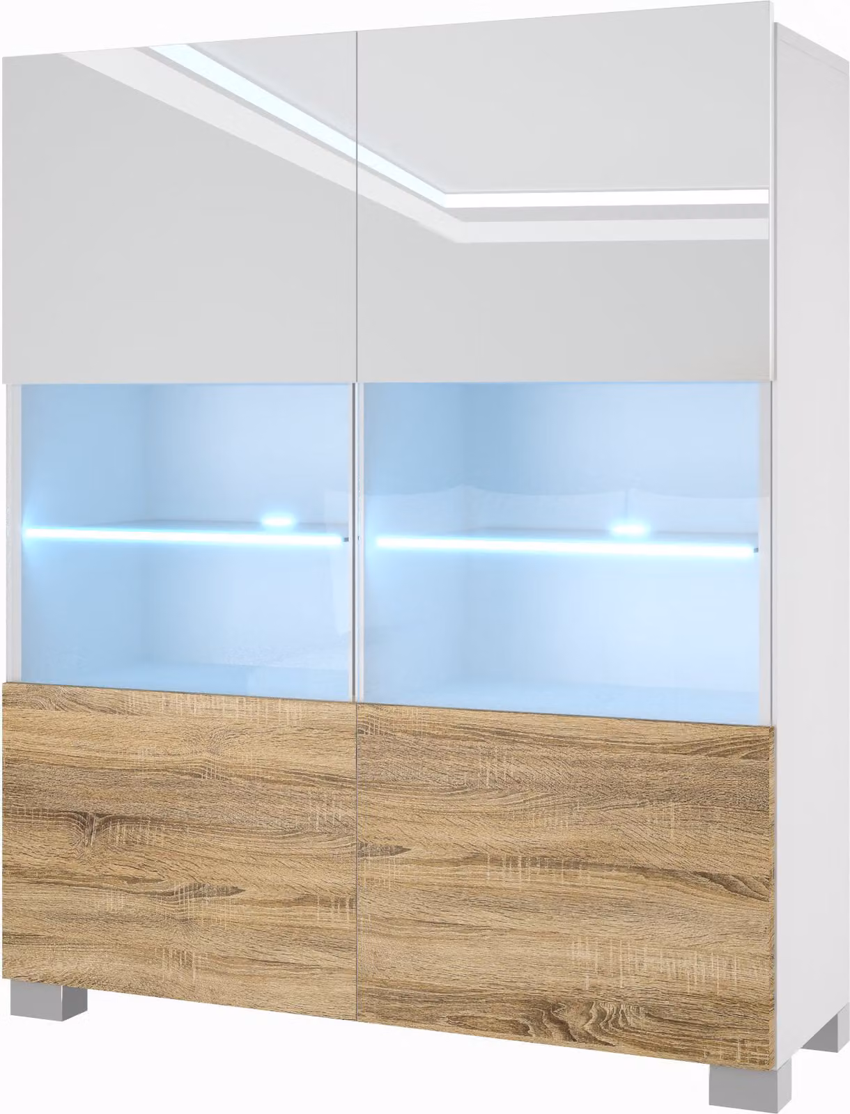 BELINI cassettiera credenza soggiorno camera da letto armadio colonna con luci LED (bianco / rovere Sonoma)