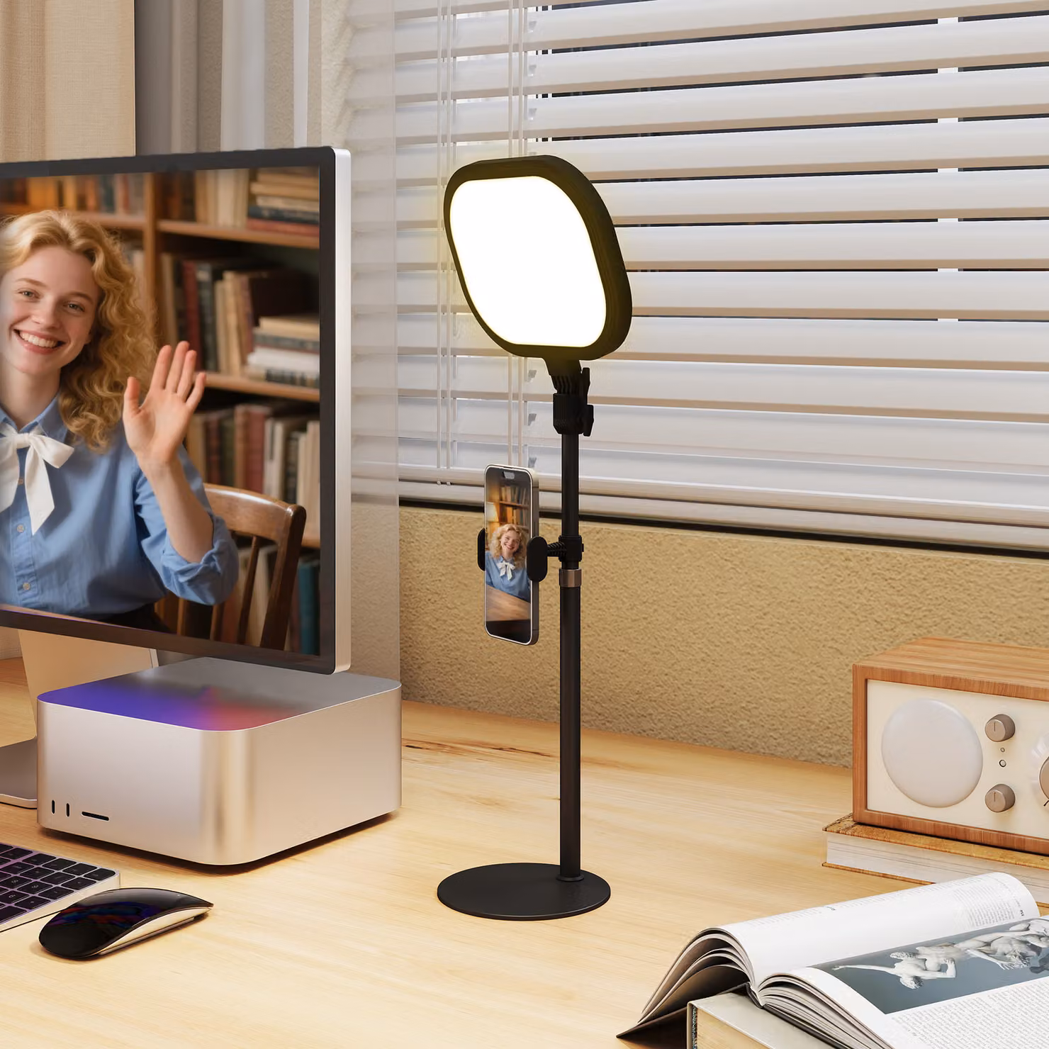 HOMCOM Lampada da Scrivania LED con Supporto per Telefono, Regolabile con Controllo Touch, Nero – 2