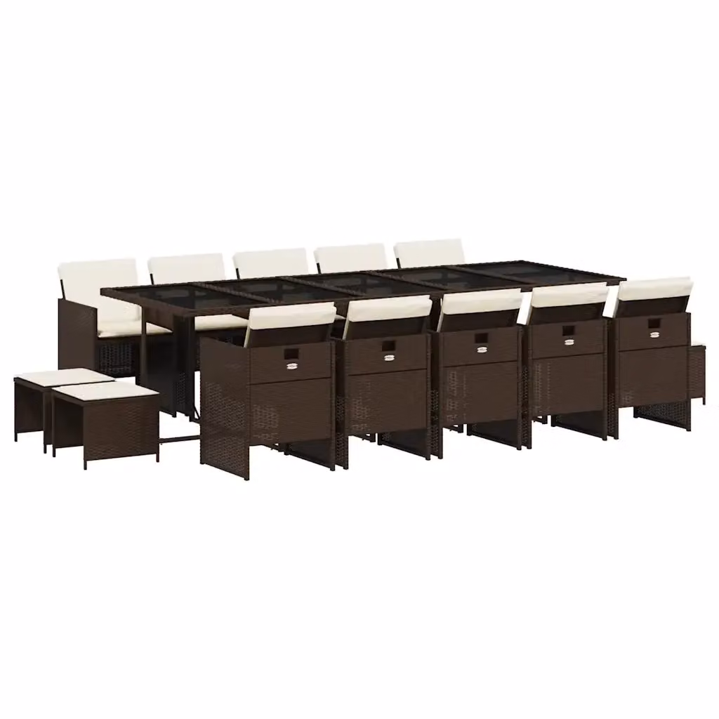 vidaXL Set da Pranzo da Giardino 15 pz in Polyrattan Marrone con Piano in Vetro e Cuscini – 2