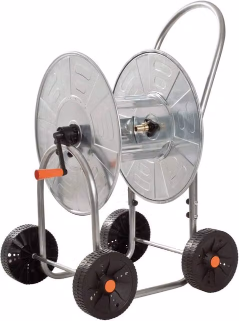 Carrello Avvolgitubo Manuale Agrati in Acciaio Zincato Grigio con Ruote, Capacità 80 m, Tubo Ø 3/4"