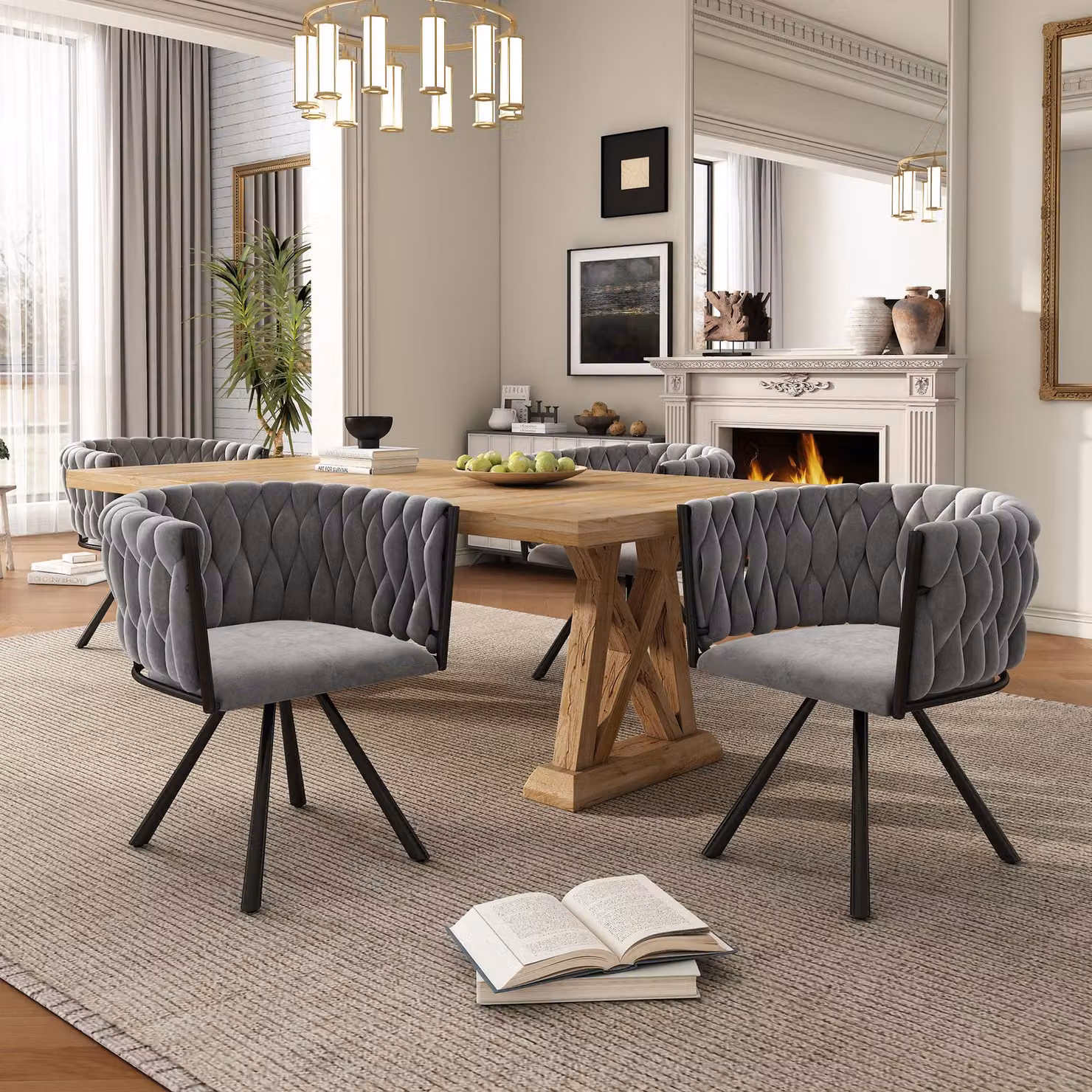 Flieks sedia da sala da pranzo 2 sedie imbottite girevoli a 360°, sedia da cucina sedia da trucco con rivestimento in velluto, sedia da soggiorno con braccioli e gambe in acciaio, grigio