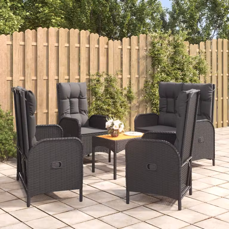 Set da pranzo da giardino vidaXL in polyrattan e legno di acacia nero con 5 pezzi