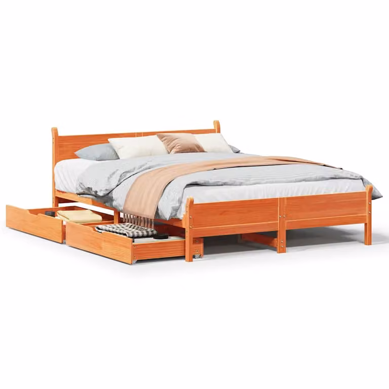 Letto senza materasso vidaXL in legno di pino marrone cera L/P/H: 200 x 160 x 72 cm