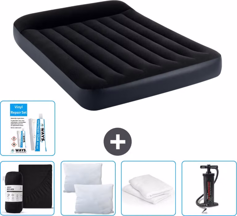 Letto ad aria Intex - Letto matrimoniale - 137 x 191 x 25 cm - Blu scuro - Consegna inclusa Lenzuolo di ricambio - Bacio - Pompa - Set di riparazione e protezione del cuscino