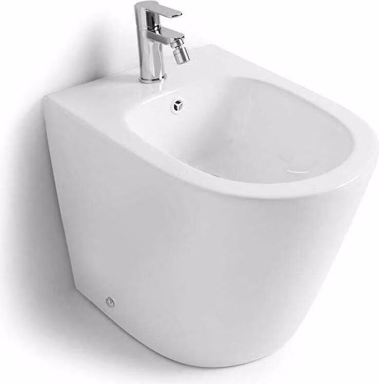 Bidet a terra in Vetroceramica filomuro rimless | Blues
