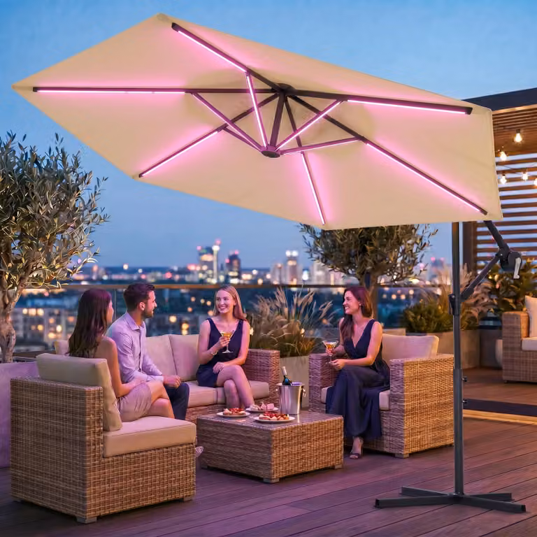 Ombrellone a LED con illuminazione RGB incl. telecomando, controllo APP, ombrellone a sbalzo, ombrellone da giardino 300 cm - crema