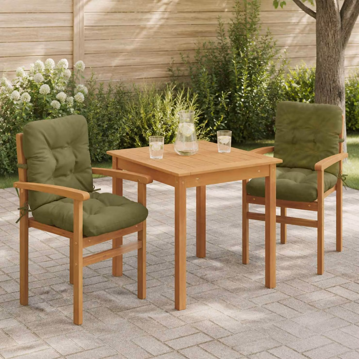 Set di 2 cuscini per sedia alta vidaXL VIANEN in poliestere verde con rivestimento lavabile e resistente ai raggi UV