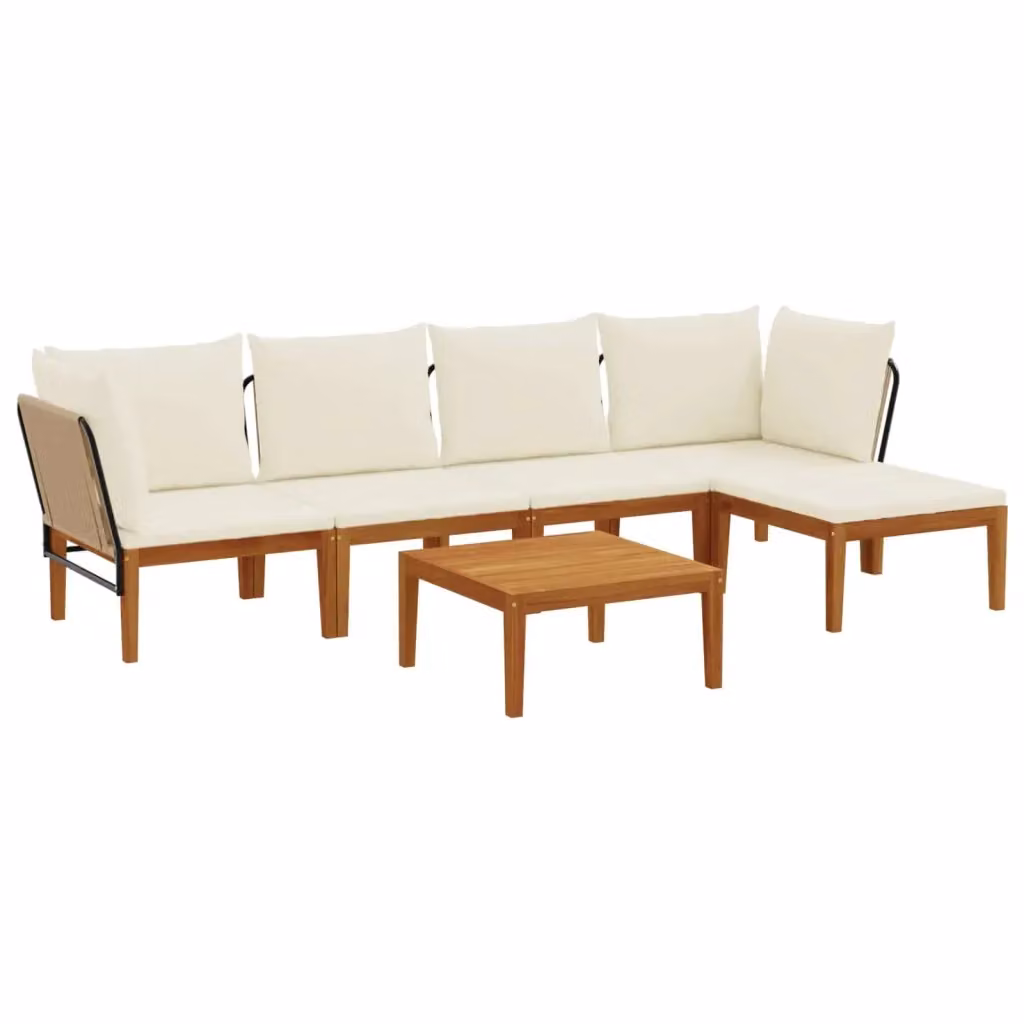 Set di 6 sedie moderne vidaXL in legno di acacia e corda color beige e bianco per giardino e terrazza – 2
