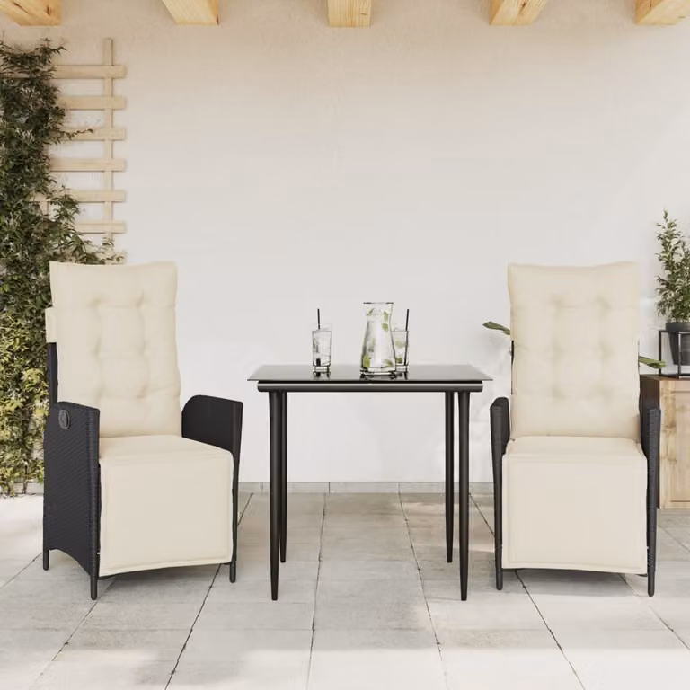 Maison Exclusive - Set da Pranzo da Giardino 3 pz con Cuscini Nero in Polyrattan