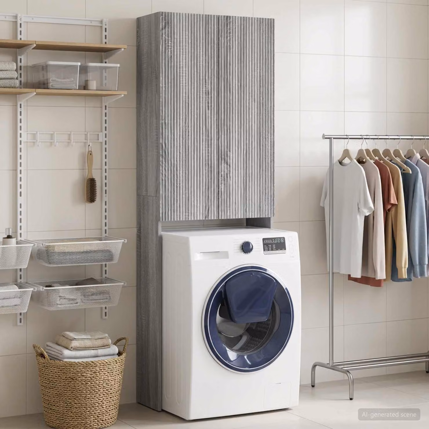 Mobiletto da bagno moderno vidaXL ARNHEM in legno e MDF grigio L: 66 cm, P: 25,5 cm, H: 190 cm