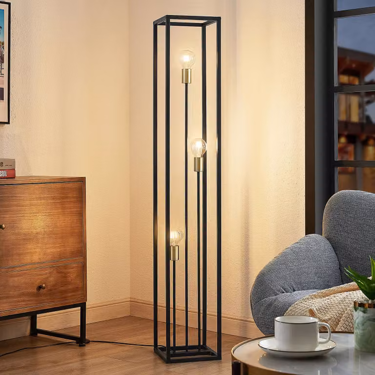 Lampada da terra Tiliane Lindby, Nero, Soggiorno / Sala da pranzo, Metallo, Moderno, Lampada da terra