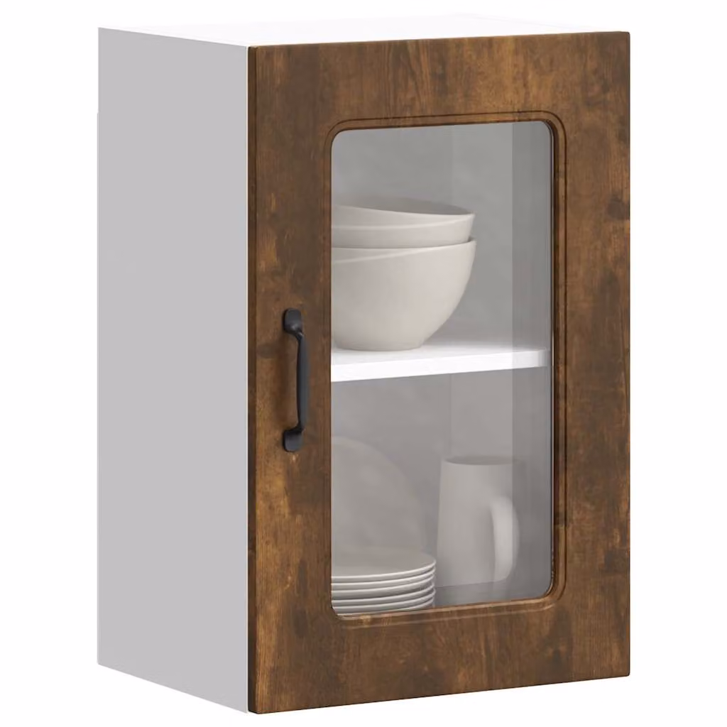 Pensile da cucina moderno vidaXL Kalmar con ante in vetro, colore marrone, L: 60,0 cm, P: 31,0 cm, H: 40,0 cm