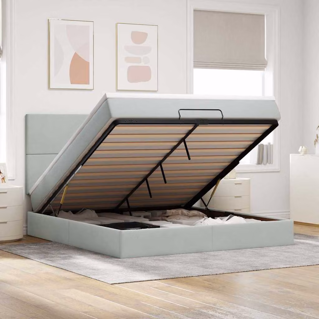 Letto con contenitore a sollevamento vidaXL in velluto grigio e bianco, L 180 x P 200 cm