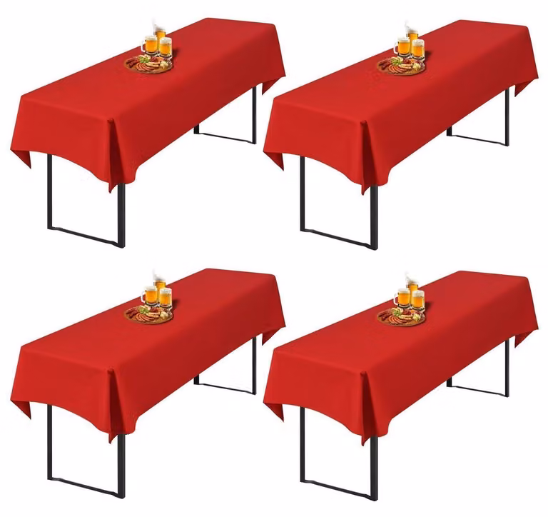 Tovaglie per tavoli da birra, ideali per allestimenti da birreria, confezione da 4 pezzi, colore rosso, dimensioni 250x100 cm, materiale: poliestere