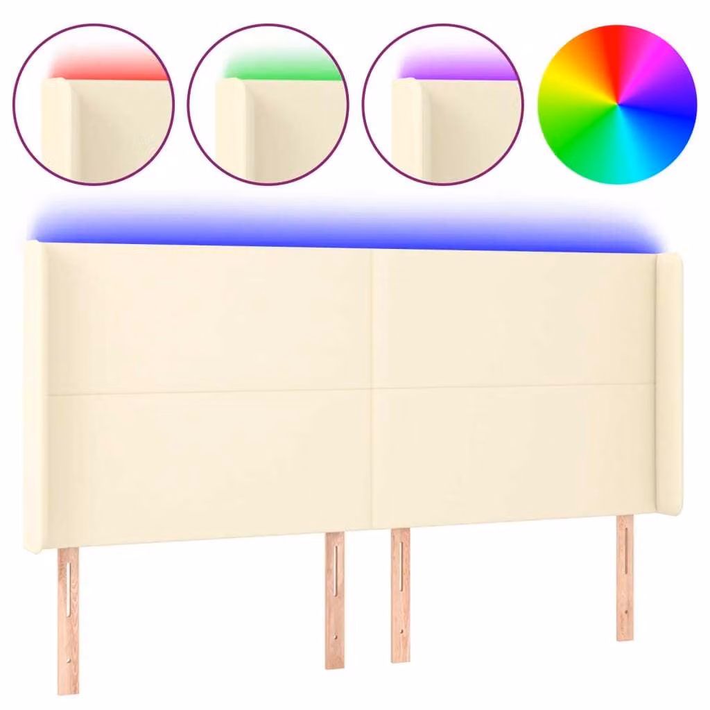 Testiera a LED Crema 203x23x118/128 cm in Pelle finta