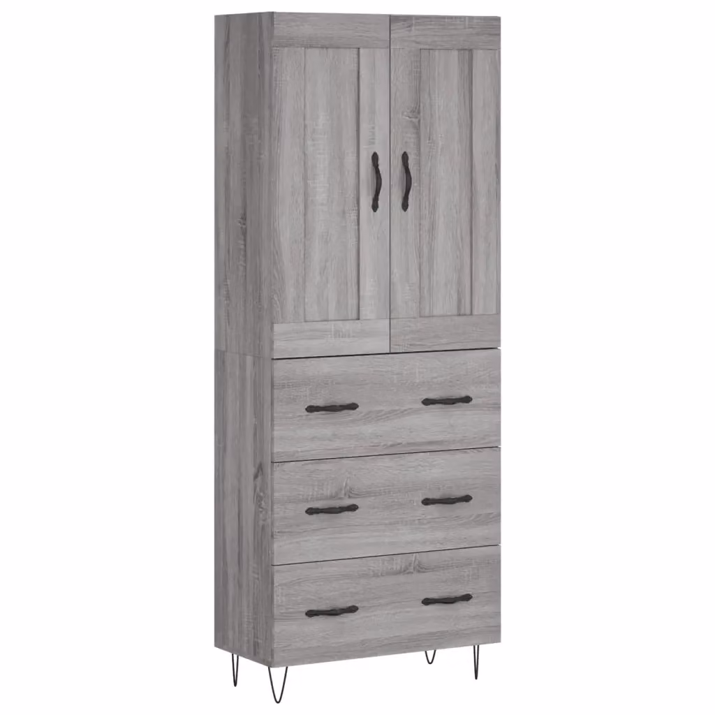 Credenza moderna vidaXL in legno e metallo, colore grigio, L: 69,5 cm, P: 34 cm, H: 180 cm – 2