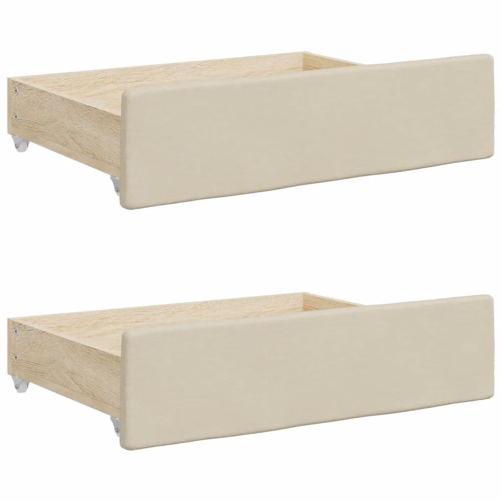 Cassetti da Letto 2pz Crema in Legno Multistrato e Pelle finta